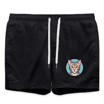 Bengalkatze Rasse Karikatur Kawaii Tier Haustier - Badeshorts - Schwarz - Vorne - AI Model Male 185 light (185cm)