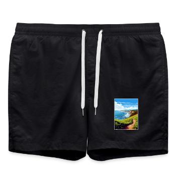 North Devon Aonb Travel Poster Souvenir Paint WPA - Swim Trunks - black - Front - AI Model Male 185 light (185cm)