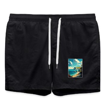 Isle Of Wight Anob Reiseposter Souvenir Farbe WP - Badeshorts - Schwarz - Vorne - AI Model Male 185 light (185cm)