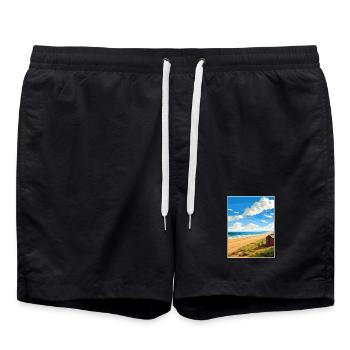 Norfolk Coast Aonb Travel Poster Souvenir Paint WP - Swim Trunks - black - Front - AI Model Male 185 light (185cm)