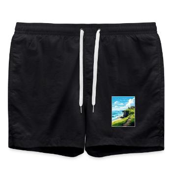 Causeway Coast Aonb Vintage Reiseposter Souvenir - Badeshorts - Schwarz - Vorne - AI Model Male 185 light (185cm)