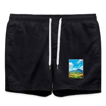 Mourne Mountains Aonb Travel Poster Souvenir WPA - Swim Trunks - black - Front - AI Model Male 185 light (185cm)