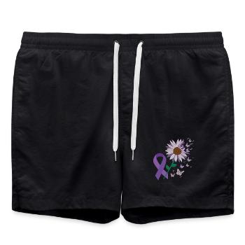 Epilepsy Purple Bow Flower Butterfly - Swim Trunks - black - Front - AI Model Male 185 light (185cm)