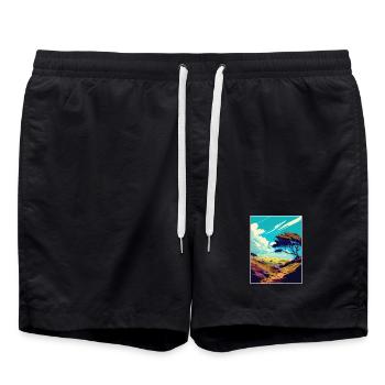 Quantock Hills Aonb Vintage Reiseposter Souvenir - Badeshorts - Schwarz - Vorne - AI Model Male 185 light (185cm)