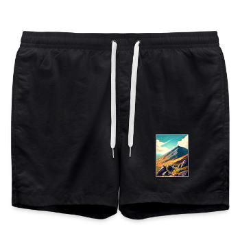 Mourne Mountains Aonb Travel Poster Souvenir WPA - Swim Trunks - black - Front - AI Model Male 185 light (185cm)