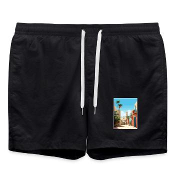 El Jadida Maroc Affiche de voyage Peinture Souvenir WPA - Short de bain - noir - Devant - AI Model Male 185 light (185cm)