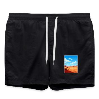 Merzouga Maroc Affiche de voyage Peinture Souvenir WPA - Short de bain - noir - Devant - AI Model Male 185 light (185cm)