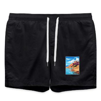 Aït Benhaddou Maroc Affiche de voyage Souvenir WPA - Short de bain - noir - Devant - AI Model Male 185 light (185cm)