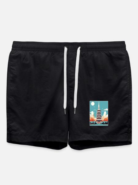 Japan Tokyo Travel Poster Souvenir Postcard Paint - Swim Trunks - black