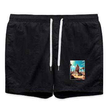 Hampi Indien Reise Poster Souvenir Postkarte Farbe - Badeshorts - Schwarz - Vorne - AI Model Male 185 light (185cm)
