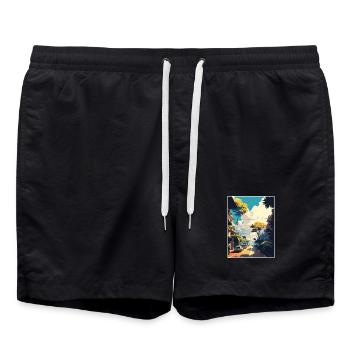 Hanoi Vietnam Reise Poster Souvenir Malerei WPA - Badeshorts - Schwarz - Vorne - AI Model Male 185 light (185cm)