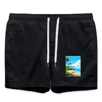 Quepos Costa Rica Reise Poster Souvenir Farbe WPA - Badeshorts - Schwarz - Vorne - AI Model Male 185 light (185cm)