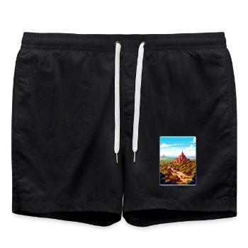 Old Bagan Myanmar Travel Poster Souvenir Paint WPA - Swim Trunks - black - Front - AI Model Male 185 light (185cm)