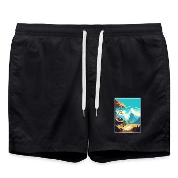 Pai Thailand Thai Islands Travel Poster Paint WPA - Swim Trunks - black - Front - AI Model Male 185 light (185cm)