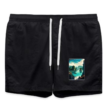 Baie d’Ha Long Îles du Vietnam Affiche de voyage souvenir - Short de bain - noir - Devant - AI Model Male 185 light (185cm)