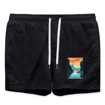 Baie d’Ha Long Îles du Vietnam Affiche de voyage souvenir - Short de bain - noir - Devant - AI Model Male 185 light (185cm)