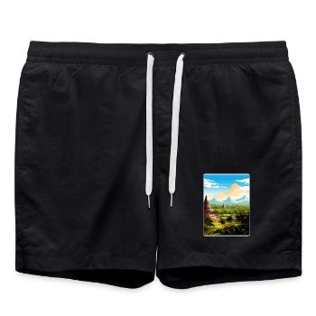 Bali Indonesien Reise Poster Souvenir Malerei WPA - Badeshorts - Schwarz - Vorne - AI Model Male 185 light (185cm)