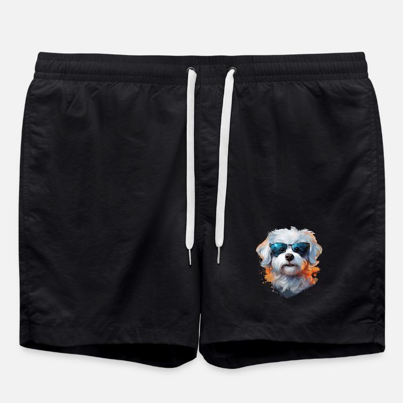 Maltese with sunglasses - Swim Trunks - black
