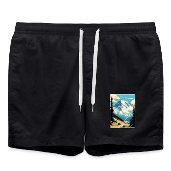 Mount Rainier Nationalpark Reiseposter Souvenir - Badeshorts - Schwarz - Vorne - AI Model Male 185 light (185cm)
