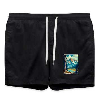Grand Teton Nationalpark Reiseplakat Souvenir - Badeshorts - Schwarz - Vorne - AI Model Male 185 light (185cm)