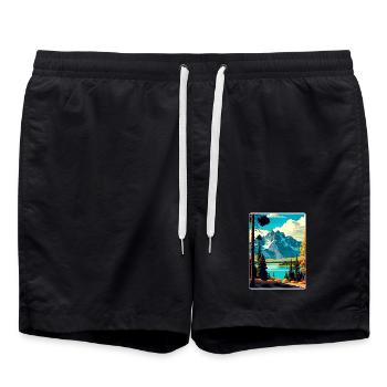 Grand Teton Nationalpark Reiseplakat Souvenir - Badeshorts - Schwarz - Vorne - AI Model Male 185 light (185cm)