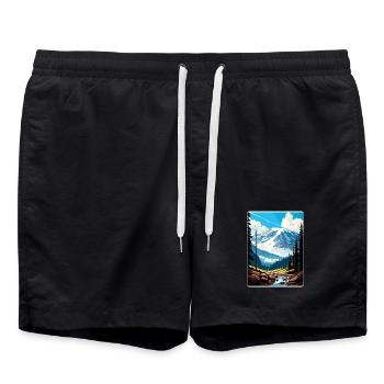 Mount Rainier Nationalpark Reiseposter Souvenir - Badeshorts - Schwarz - Vorne - AI Model Male 185 light (185cm)