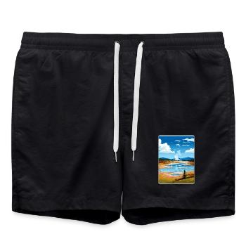 Yellowstone National Park Travel Poster Souvenir - Swim Trunks - black - Front - AI Model Male 185 light (185cm)