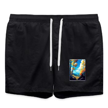 Aspen Ski Resort Colorado Reiseposter Souvenir - Badeshorts - Schwarz - Vorne - AI Model Male 185 light (185cm)