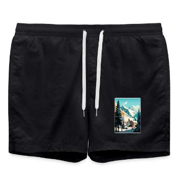 St Mortiz Ski Skifahren Reise Poster Souvenir WPA - Badeshorts - Schwarz - Vorne - AI Model Male 185 light (185cm)