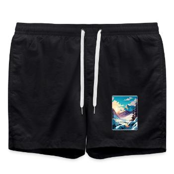 Les Arcs Skigebiet Schnee Frankreich Reiseplakat WPA - Badeshorts - Schwarz - Vorne - AI Model Male 185 light (185cm)