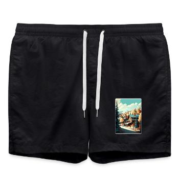 Park Ski Skifahren Reise Poster Souvenir Farbe WPA - Badeshorts - Schwarz - Vorne - AI Model Male 185 light (185cm)