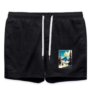 Tignes Ski Skiing Travel Poster Souvenir Paint WPA - Swim Trunks - black - Front - AI Model Male 185 light (185cm)