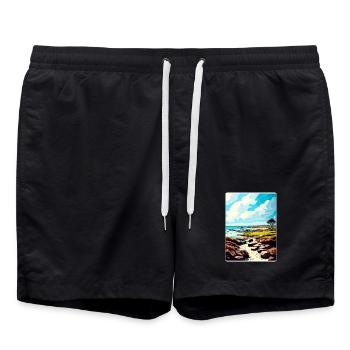 The Link At Spanish Bay Golf Travel Poster Card - Swim Trunks - black - Front - AI Model Male 185 light (185cm)