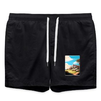 Riviera Country Club Golf Travel Poster Souvenir - Swim Trunks - black - Front - AI Model Male 185 light (185cm)