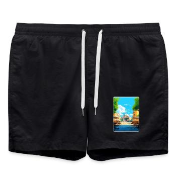 Rome Italy Travel Poster Souvenir Postcard Paint - Swim Trunks - black - Front - AI Model Male 185 light (185cm)