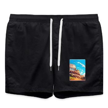 Rome Italy Travel Poster Souvenir Postcard Paint - Swim Trunks - black - Front - AI Model Male 185 light (185cm)