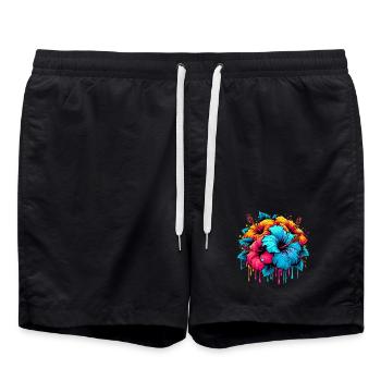 Fleurs d’hibiscus - Short de bain - noir - Devant - AI Model Male 185 light (185cm)
