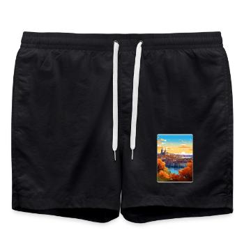 Lyon France Affiche de voyage Peinture de carte postale souvenir - Short de bain - noir - Devant - AI Model Male 185 light (185cm)
