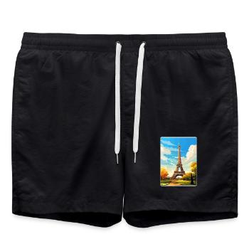 Paris Frankreich Reise Poster Souvenir Postkarte Farbe - Badeshorts - Schwarz - Vorne - AI Model Male 185 light (185cm)