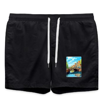 Amsterdam Niederlande Reiseposter Souvenir WPA - Badeshorts - Schwarz - Vorne - AI Model Male 185 light (185cm)
