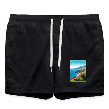 Amalfi Italy Travel Poster Souvenir Postcard Paint - Swim Trunks - black - Front - AI Model Male 185 light (185cm)