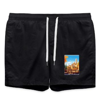 Volterra Italien Reise Poster Souvenir Malerei WPA - Badeshorts - Schwarz - Vorne - AI Model Male 185 light (185cm)