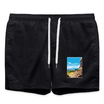 Pergamon Turkey City Travel Poster Souvenir WPA - Swim Trunks - black - Front - AI Model Male 185 light (185cm)