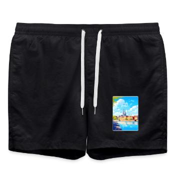 Nantes Frankreich Reise Poster Souvenir Malerei WPA - Badeshorts - Schwarz - Vorne - AI Model Male 185 light (185cm)