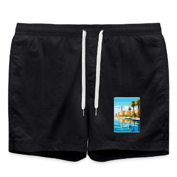 Zagreb Croatia Travel Poster Souvenir Painting WPA - Swim Trunks - black - Front - AI Model Male 185 light (185cm)