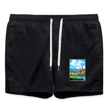 Heidelberg Allemagne Affiche de voyage Peinture Souvenir WP - Short de bain - noir - Devant - AI Model Male 185 light (185cm)