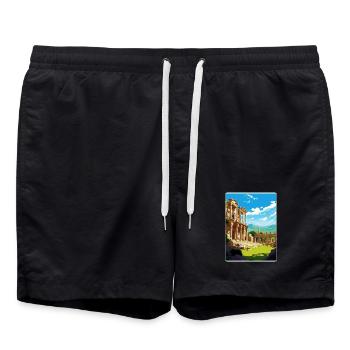 Ephesus Turkey Travel Poster Souvenir Painting WPA - Swim Trunks - black - Front - AI Model Male 185 light (185cm)