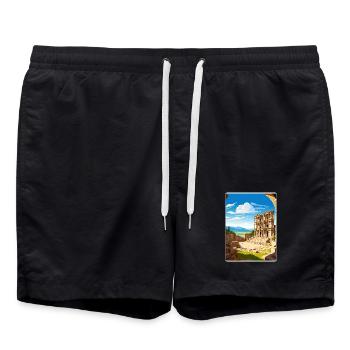 Ephesus Turkey Travel Poster Souvenir Painting WPA - Swim Trunks - black - Front - AI Model Male 185 light (185cm)