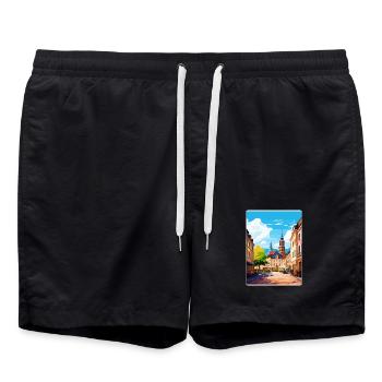 Heidelberg Allemagne Affiche de voyage Peinture Souvenir WP - Short de bain - noir - Devant - AI Model Male 185 light (185cm)
