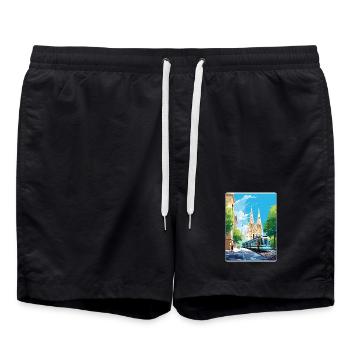 Vienne, Autriche, Voyage Affiche, Peinture Souvenir WPA - Short de bain - noir - Devant - AI Model Male 185 light (185cm)